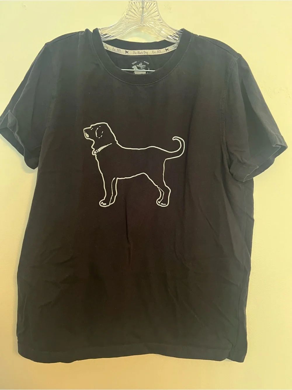 The Black Dog Black Tee with White Labrador Outline